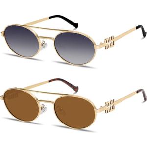Rmerom Retro Oval 90s Metal Sunglasses for Women, 2026 Trendy Chic Narrow Gold Sun Glasses Fashion Sunnies