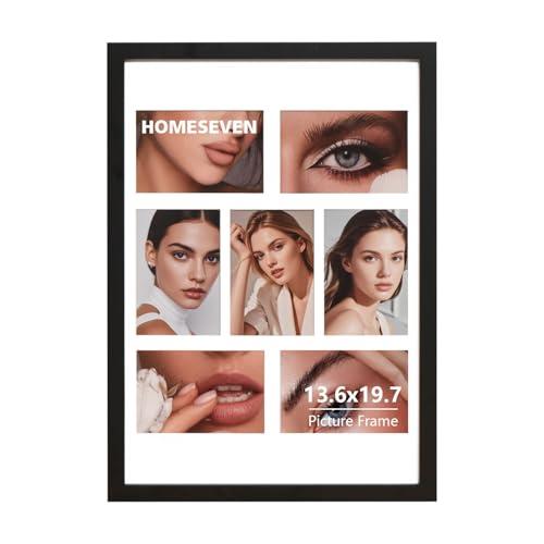 13.6x19.7 frame, 13.6x19.7 Inch Wooden Picture Frames 13.6x19.7 Poster Frame - White Mat - Fits Seven 4x6 Photos/Pictures Solid Wood Photo Frames For Wall or Tabletop Decor For Home Gifts (Black)