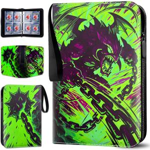 Protective Trading Card Albums - 4 Pocket Double Sided Collection Binder for 400 Cards, Durable Scratch-Resistant PU Cover, Sleeves for 3 Ring Binder, Portable Organizer for MTG Game Card (Green Rosha)