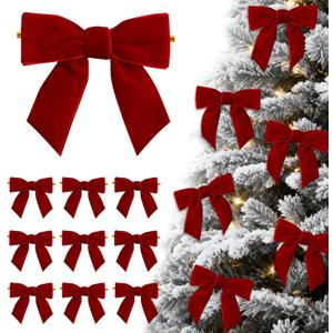 24 Pcs Red Small Velvet Bows Ornaments for Christmas Tree, Vintage Cute Velvet Bows Home Decor for Tree Mantle Wreath Gift Wrapping Crafts, 0.98 W/3.14 * 3.14 inch (Square)