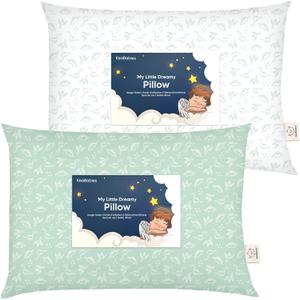 KeaBabies 2Pack Toddler Pillows 2 Year Old to 513x18 Soft Organic Cotton Kids Pillow for Sleeping, Travel, School, Daycare, Nap, Toddler Bed, Machine Washable, Without Pillowcase (DinoLand)