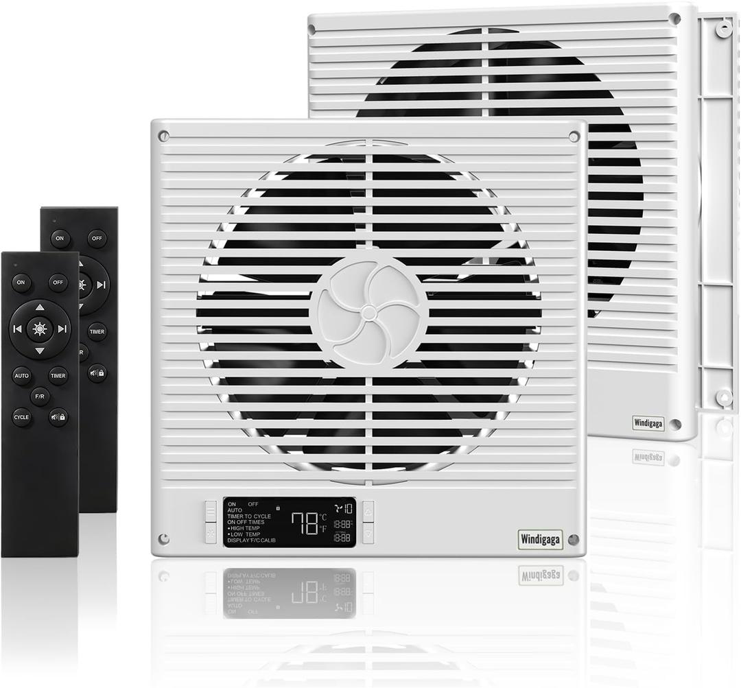 2PCS 8" Room to Room Fan with Remote, 320CFM Through Wall Air Transfer Fan with Temperature Control, Reversible Airflow Design, 10 Speeds, Quiet Balance Exhaust Vent for Bedroom, Laundry, Kitchen