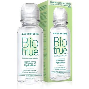 Biotrue Contact Solution, Multi-Purpose Lens Solution for Soft Lenses, Cleans, Disinfects, Removes Protein Build-Up, Dirt & Debris, Hydrates, Stores & Conditions Contacts, 2 Fl Oz (Pack of 4)