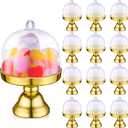 24 Pieces Plastic Mini Cake Stand with Dome Cover Chocolate Candy Cupcake Containers Dessert Display Plate with Dome Cover for Birthday Wedding Holiday Party Supplies (Gold, Transparent)