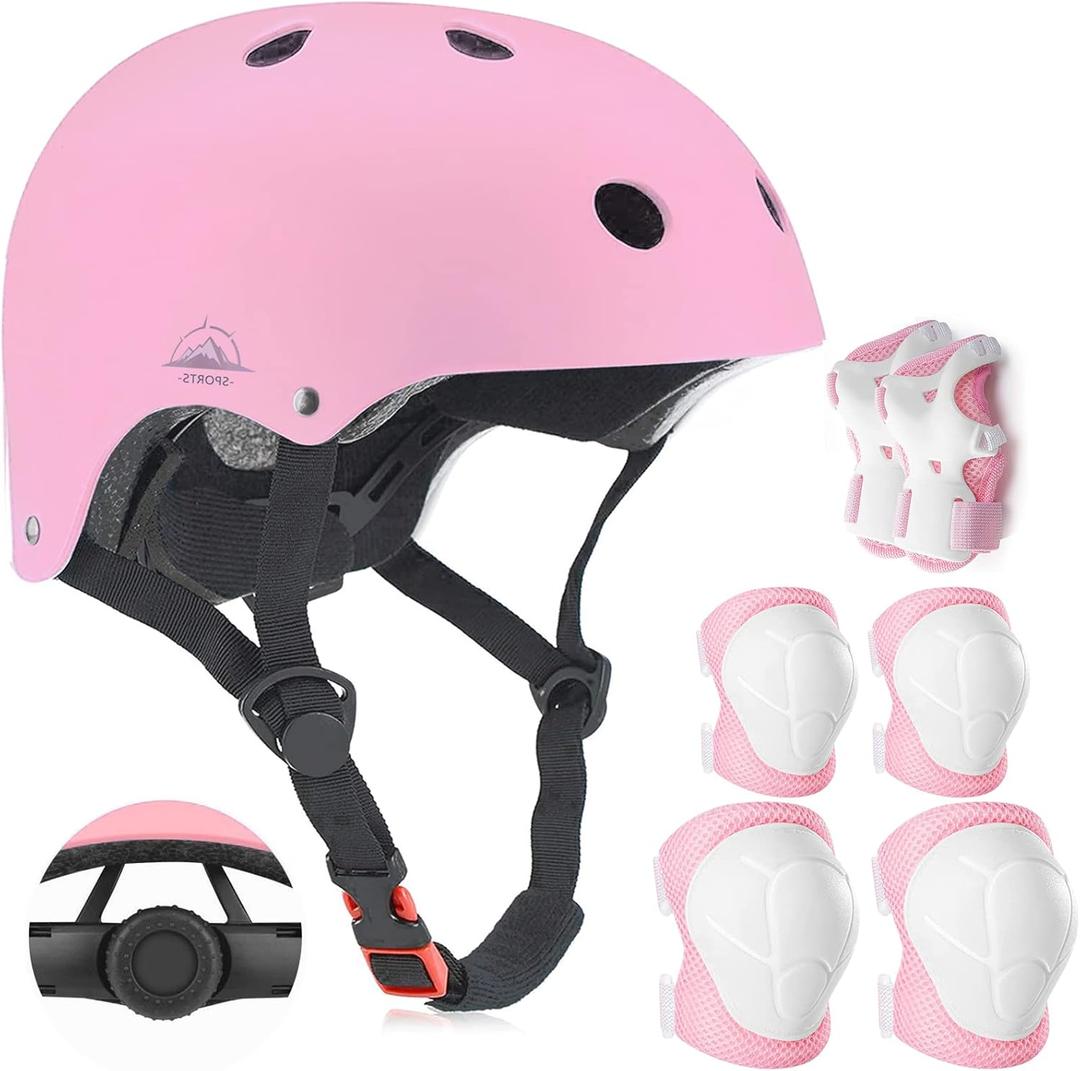 Adjustable Kids Helmet with Knee Pad, Elbow Pads & Wrist Guards - Toddler Bike Helmets for Ages 3-5, 5-8, 8-14 Years - Perfect for Skating, Biking, Cycling, and Skateboard - for Boys and Girls (pink)