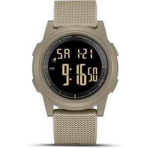 LN LENQIN Mens Watches Digital Watch for Men Stopwatch Ultra-Thin Minimalist Military Sports Waterproof Mens Wrist Watches with LED Backlight/Alarm/Timer/Date (Black Gold Khaki)