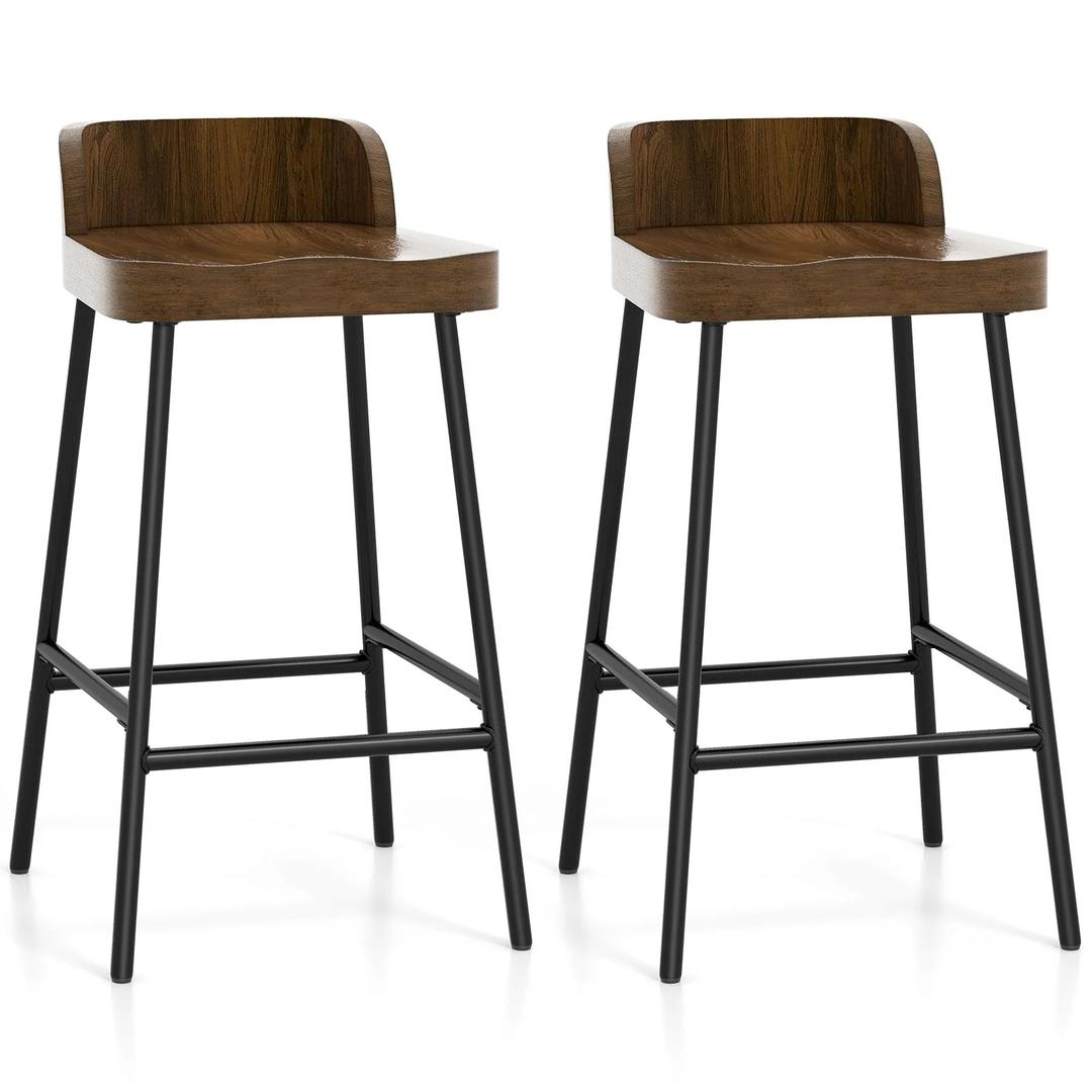 Giantex 24.5'' Bar Stool, Counter Height Bar Stools with Low Back & Footrest Set of 2
