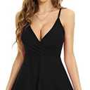 MadHeart Womens V Neck Sexy Backless Dress Adjustable Spaghetti Strap Short Wrap Dress S Black