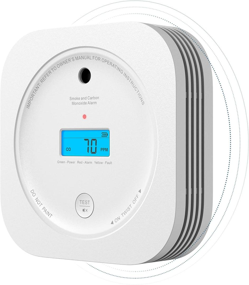 AEGISLINK Interlinked Smoke Carbon Monoxide Detector Combo, Smoke and CO Detector Battery Powered, Wireless Interconnected Smoke and CO Alarm, Digital Display, SC-RF200, 1-Pack