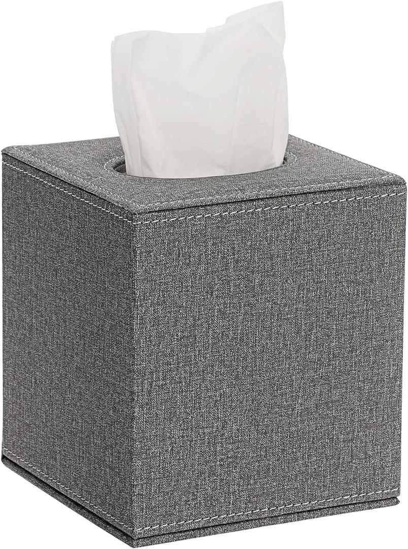 Sumnacon Square Linen Tissue Box Cover - Stylish Cube Tissue Box Holder with Magnetic Bottom, Decorative Tissue Box for Vanity Toilet Dresser Night Stand Table Countertop Home Office Car, Grey