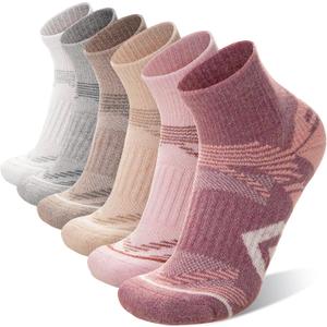 ANTSANG 6 Pairs Merino Wool Quarter Ankle Hiking Running Socks Compression Thermal Thick Cushion Socks for Women Men(Pink Series,M)