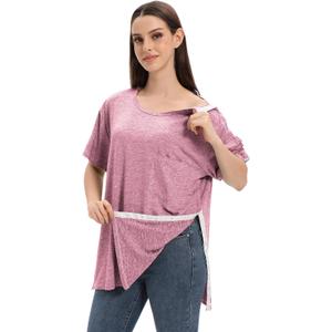 Unisex Post Shoulder Surgery Shirts for Men Rotator Cuff Chest Recovery Shirt Women Full Snap Access Dialysis Chemo Clothing (XX-Large, Red)