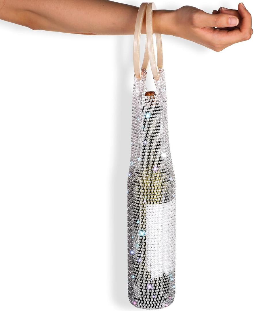 Shinylin Wine Pouch Mesh Embedded Rhinestone Wine Tote Purse Bottle Carrier Bag For Friend New Beginning Business Owner Gift