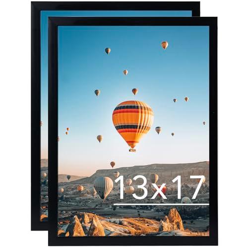 JCJMY 13x17 Black Picture Frame Set of 2, Horizontal and Vertical Formats for Wall Hanging, 13 x 17 Wall Gallery Poster Photo Frames with Shatter Resistant Plexiglass, 2 Pack, Black