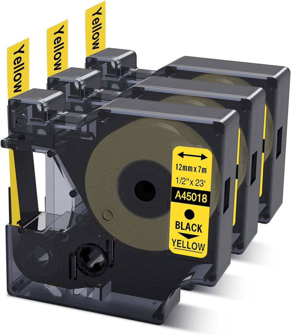 COLORWING Compatible with DYMO D1 Label Tape Black on Yellow 45018 S0720580 Replace for DYMO Label Maker Refill D1, 1/2 Inch x 23 Ft, for Dymo LabelManager 160 420P 210D 280 360D PnP, 3-Pack