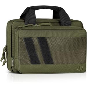Savior Equipment Specialist Series Tactical Double Scoped Handgun Firearm Case Pistol Bag For Outdoor Hunting Shooting Range, Lockable Compartment, Additional Magazine Storage Slots (Olive Drab Green)