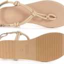 Rihero Rope Thong Sandals for Women Ankle Strap Slip On Comfortable Beach Flat Sandals (Beige)