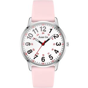Asan Ge Watches for Women, Fashion 3ATM Waterproof Minimalist Lightweight Easy-to-Read Analog Watch Durable Soft Breathable Silicone Watch, Stain-Resistant Suitable for Daily Work, Leisure, Outdoor Activities (Small Pink)