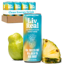 LivReal Clean Energy Drink – Organic Green Tea Caffeine 125mg + L-Theanine 100mg – Real Fruit, No Sweeteners or Flavorings – Vitamin C & B Complex – Sparkling Pineapple Guava Water – 12 Pack, 12 fl oz, BB 03-09-26