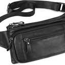 Leather Fanny Pack for Men Women, Belt Bag Fashion Waist Packs Small Crossbody Bag with Adjustable Strap for Travel Sport Walk (Black)