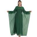 Abaya Dress for Women Muslim Light Organza Rhinestone Prayer Outerwear (Red)
