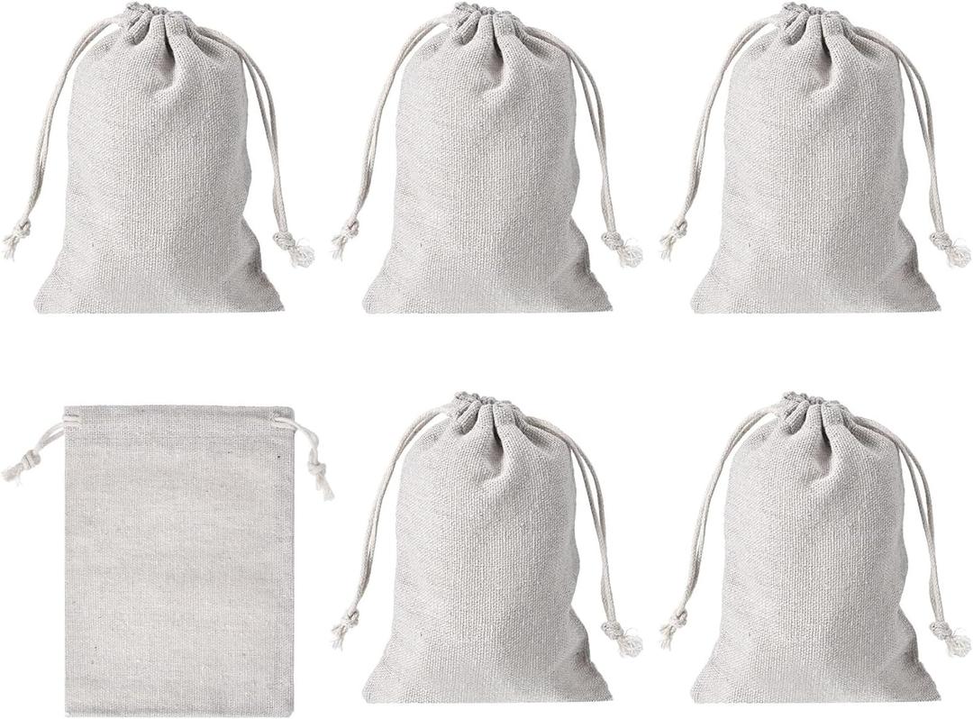 PATIKIL 6"x4" Coin Sacks Bag, 6Pcs Bank Coin Deposit Change Transit Canvas Money Bags with Drawstring Gift Sacks Style 1, White