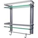 Vdomus Glass Bathroom Wall Organizer - 2-Tier Glass Shelf with Integrated Towel Bar - Wall Mounted Shower Storage - 15.2 by 5 inches - Brushed Silver Finish