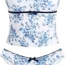 ZAFUL Tankini Swimsuits for Women Bow Tie Side Bathing Suits Tummy Control High Cut Two Piece Bikini Sets (XL)