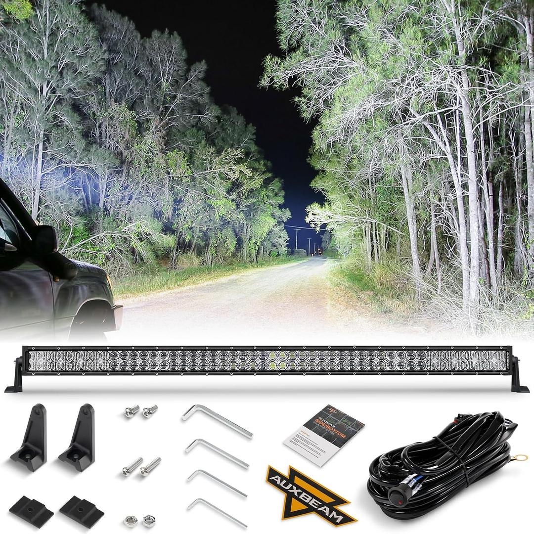Auxbeam 50 Inch LED Light Bar 288W, 5D Lens Waterproof Off Road Driving Lights, 28800 Lumens Double Row Spot Flood Combo Fog Light Work Light with Wiring Harness for Pickup Trucks SUV ATV UTV Boat