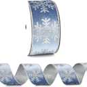 Snowflake Velvet Ribbon 2.5" x10 Yards Dusty Blue Velvet Ribbon with Silver Glitter Back Reversible Christmas Wired Light Blue for Tree Decorations, Wreaths, Garlands