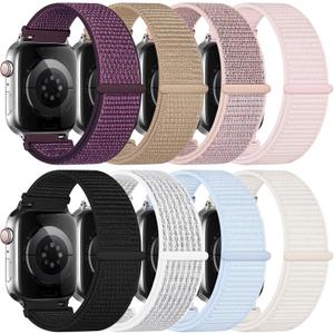8 Pack Nylon Sport Loop Band Compatible with Apple Watch Band 38mm 40mm 41mm 42mm 44mm 45mm 46mm 49mm - Soft Breathable Replacement Straps for iWatch Series 11 10 9 8 7 6 5 4 3 2 1 SE Ultra Women Men (Black + Milk Tea + Plum + Pearl Pink + Pink Sand + Reflective White + Sky Blue Cloud + Starlight)