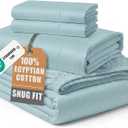 LANE LINEN Luxury Hotel Style 100% Egyptian Cotton Bed Sheets King Size, Mercerized Cotton, Sily Finish, No Pill Fade Resistant King Bedding Sheets & Pillowcases Jaquard Swiss Dot - Blue Sky