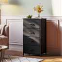 AODK Dresser for Bedroom with 4 Storage Drawers, Small Dressers Chest of Drawers Fabric Dresser with Sturdy Steel Frame, Black