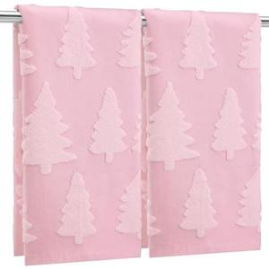 Breling 1 Pcs Christmas Hand Towels Pink Christmas Trees Bathroom Decorative Towels 100% Cotton Absorbent Jacquard Weave Bath Decor Winter Holiday Bathroom Decor Xmas Gifts 13.7''x29.5''