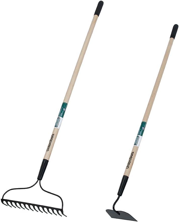 Union Tools Garden Soil Prep Bundle: Bow Rake and Garden Hoe
