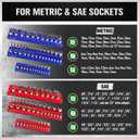 Magnetic Socket Organizer Set, 6PCS Socket Holder, 1/4", 3/8", 1/2" Sockets Holds 143 Pieces Magnetic Sockets Trays (Blue&red, 6 Pcs)