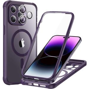 ESR for iPhone 14 Pro Max Case, Compatible with MagSafe, Full-Body Military-Grade Drop Proof Case with Built-in 9H+ Tempered Glass Screen Protector, Armor Series, Clear Purple