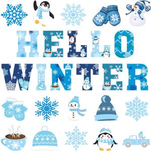 PTFNY 52 Pieces Winter Cutouts Classroom Bulletin Border Decoration Snowflake Penguin Snowman Colorful Christmas Winter Theme Party Decorations Supplies for Winter Christmas Classroom Home Decor