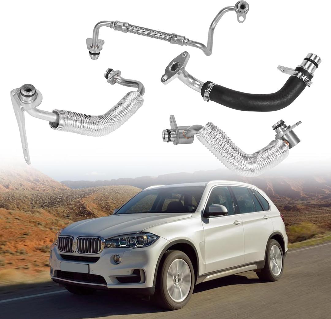 4PCS Turbocharger Coolant Line Kit with Seals Fit for BMW N20 N26 Engine 1 2 3 4 5 Series (F10 F22 F20 F30) X1 X3 X4 X5 X6 Z4 2009-2025, Replace 11538663516 11538663517 11428626652 11428626653