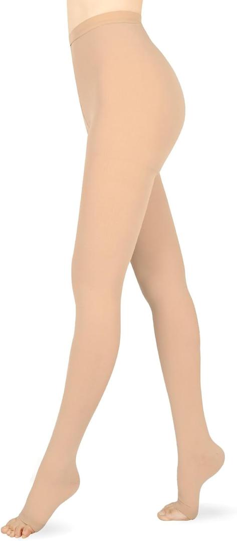 Wegitcs Compression Pantyhose for Women & Men, Open Toe 15-20 mmHg Medical Graduated Compression Stockings, Waist High Support Tights, Opaque Leggings for Varicose Veins, Edema, Post Surgery, Beige M