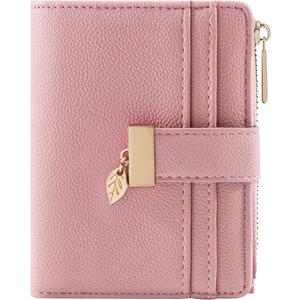Pomelo Best Small Wallet Women Bifold Soft Leather Card Holder with ID Window Zipper Coin Pocket Wallets for Women Pink