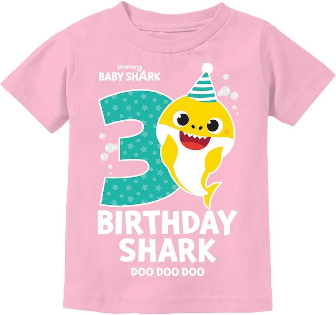 3rd Birthday Baby Shark Shirt - 3 Year Old Outfit for Toddler Boy or Girl - Kids Party T-Shirt (Pink)