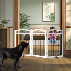 Freestanding Dog Gate Indoor Wooden Pet Gates for Doorways White Foldable Dog Fence for Stairs Puppy Gate for The House,Support Feet Included,Cedar,32" Height-3 Panels (3 Panels60''W x 32''H)