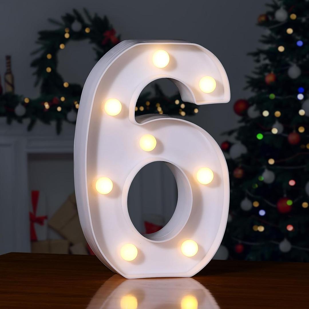 Foaky Decorative Led Marquee Light Up Number, Marquee Light Up Number Sign for Night Light Wedding Birthday Party Christmas Home Bar Decoration Number(6) (Warm)