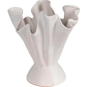 Bloomingville Stoneware Ruffled Vase with Reactive Glaze, Matte Cream, 11.25"L x 8.75"W x 11.5"H