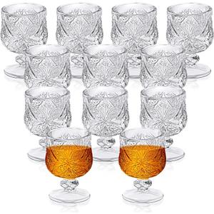 1.75 oz Shot Glasses Set Fancy Cute Shot Glasses Cordial Crystal Shot Glassware Clear Embossed Glass Snifters Drinkware for Wine Sherry Vodka cocktail Beverage Wedding Party Bar Supplies (12 Pieces)