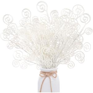 Sggvecsy 50 Pcs Christmas Tree Picks and Sprays 17 Candy Shape Curly Picks Glittery Faux Christmas Tree Stems Ornaments for Christmas Tree Ornaments DIY Crafts Wreath Xmas Holiday Home Decor (White)