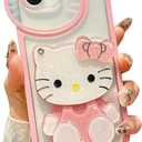 for iPhone 16e Cute Cartoon Case, 3D Bow Funny Kawaii Cartoon Cat Case with Mini Makeup Mirror for Girls Women Soft Silicone Clear Shockproof Phone Cover for iPhone 16e 6.1 inch, Pink