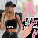 Yinder 52 Pieces Glitter Rhinestone Letter Stickers Crystal Rhinestone Iron on Letter Self Adhesive A-Z Glitter Resin Stickers for Clothing Art DIY Works (Bright White,Pink)