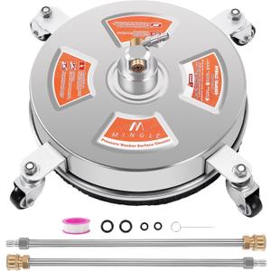 M MINGLE 14'' Pressure Washer Surface Cleaner Attachment, Driveway Power Washer Accessory with 2 Extension Wand, 1/4" Quick Connect, 4000 PSI